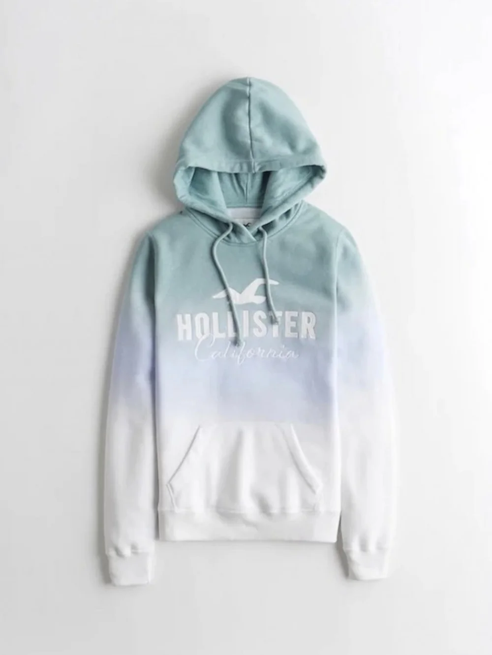 Hollister California Ombre Sage Green to White Logo Hoodie Small Y2K